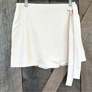 Forever 21 faux wrap mini  skirt with side tie, in a rayon/linen blend